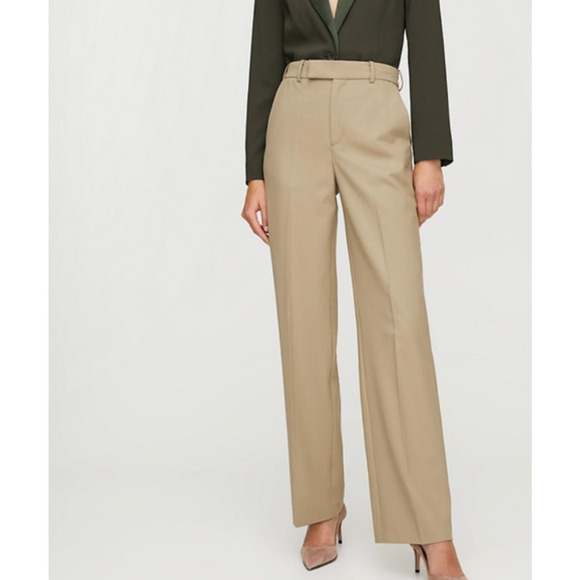 Aritzia Babaton Agency High Waisted Khaki Beige Tailored Work Trousers Pants 16 - Picture 1 of 7